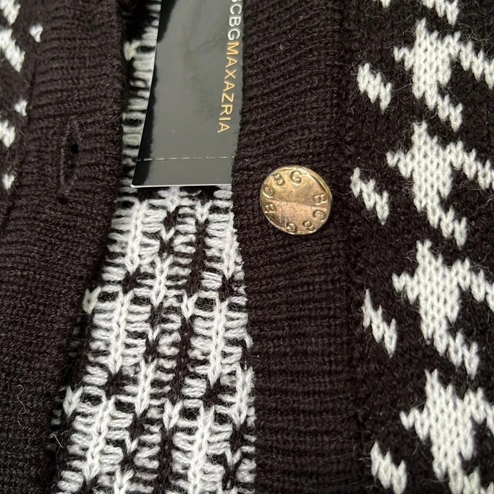 NWT BCBG Maxazria Black & White Houndstooth Print Cardigan M - Picture 4 of 7